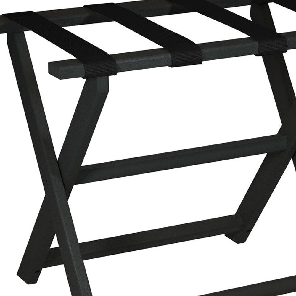 Earth Friendly Black Folding Luggage Rack With Black Straps HomeRoots