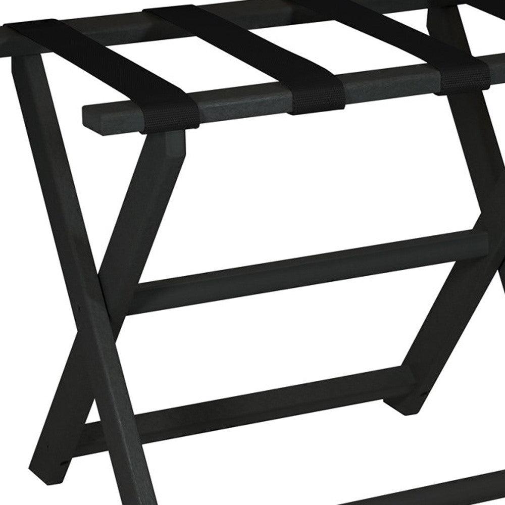 Earth Friendly Black Folding Luggage Rack With Black Straps - FurniFindUSA