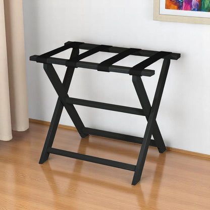 Earth Friendly Black Folding Luggage Rack With Black Straps HomeRoots