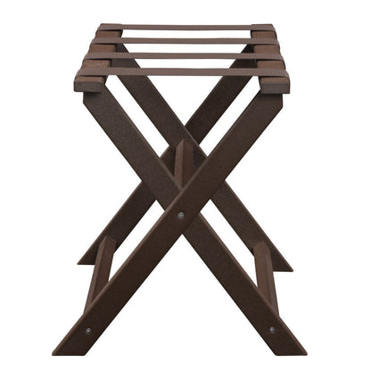 Earth Friendly Brown Folding Luggage Rack With Brown Straps HomeRoots