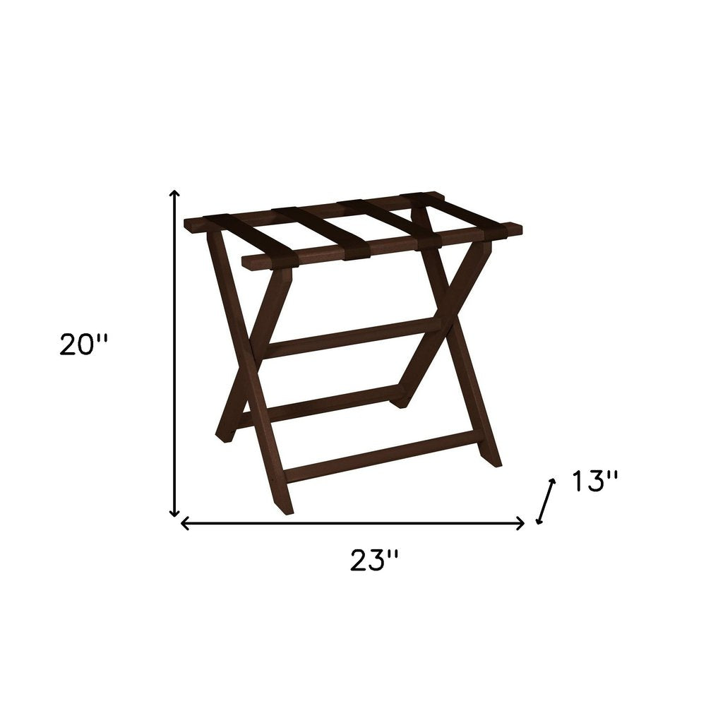 Earth Friendly Brown Folding Luggage Rack With Brown Straps HomeRoots
