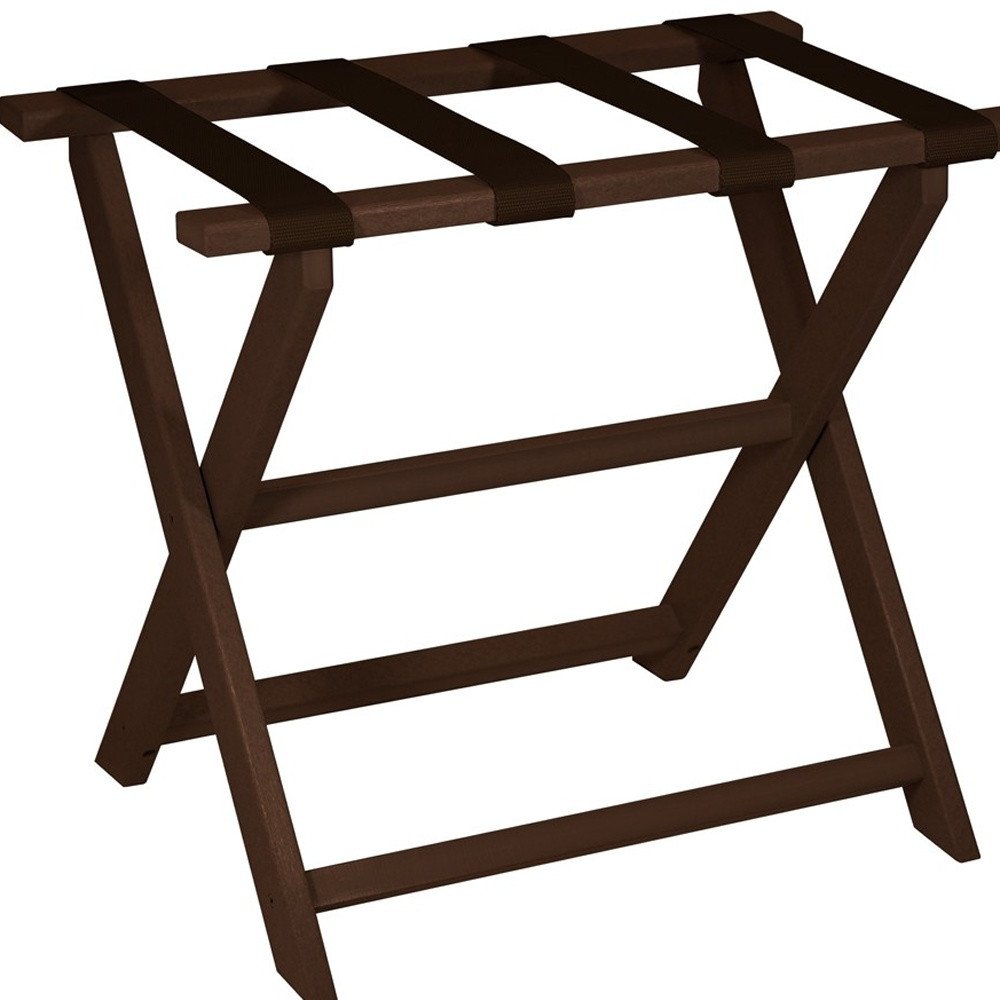 Earth Friendly Brown Folding Luggage Rack With Brown Straps HomeRoots