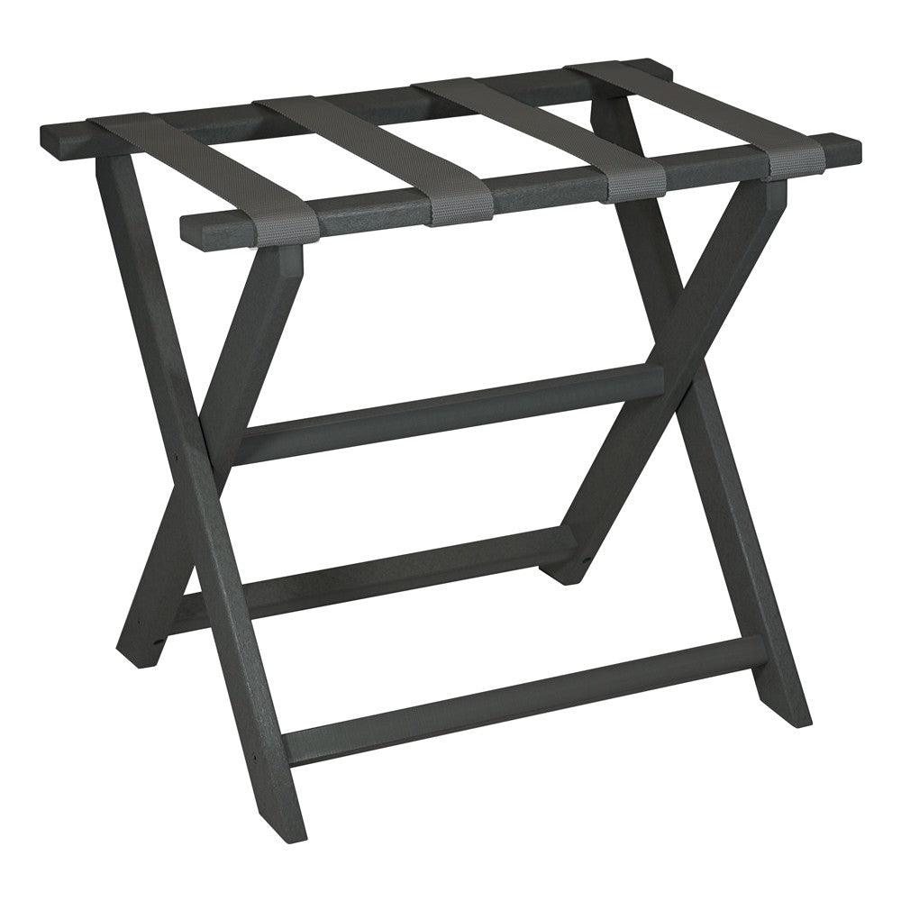 Earth Friendly Dark Gray Folding Luggage Rack With Gray Straps - FurniFindUSA