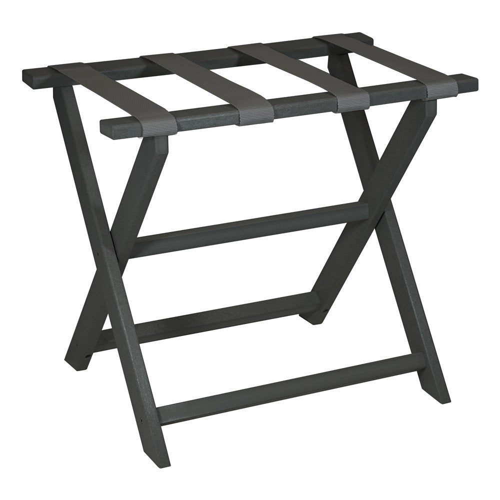 Earth Friendly Dark Gray Folding Luggage Rack With Gray Straps HomeRoots