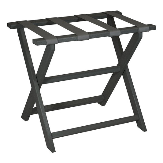 Earth Friendly Dark Gray Folding Luggage Rack With Gray Straps HomeRoots