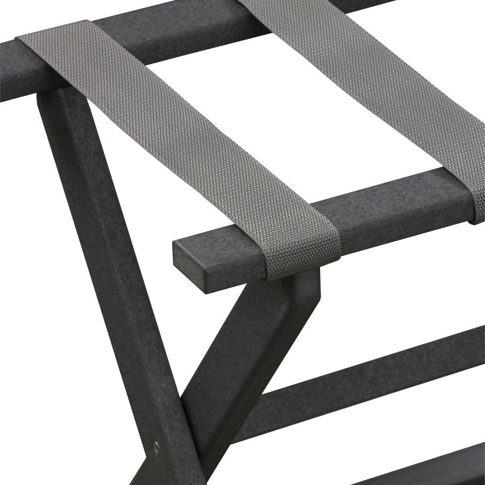 Earth Friendly Dark Gray Folding Luggage Rack With Gray Straps HomeRoots