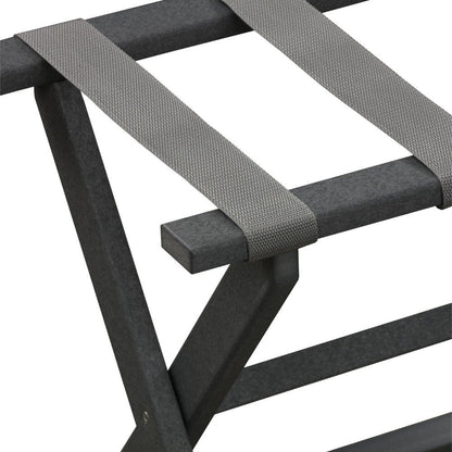 Earth Friendly Dark Gray Folding Luggage Rack With Gray Straps HomeRoots