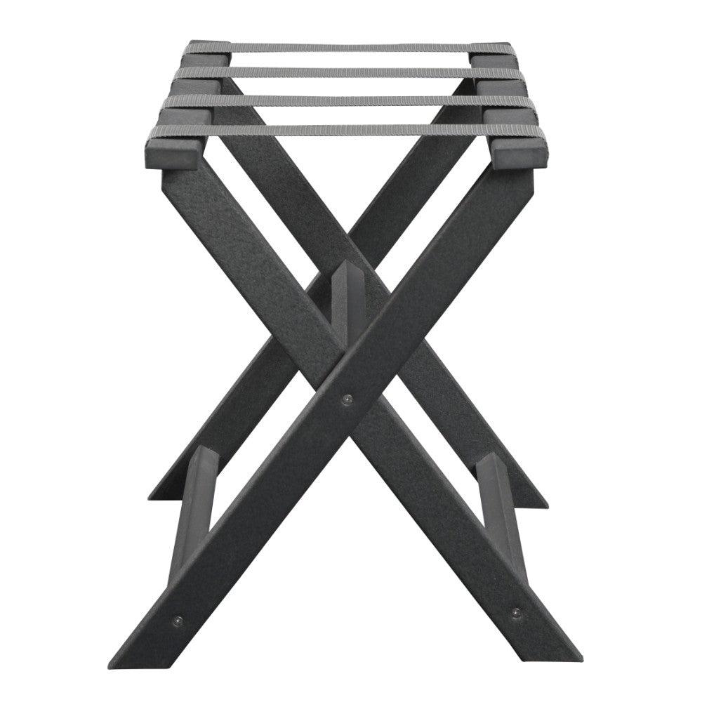 Earth Friendly Dark Gray Folding Luggage Rack With Gray Straps - FurniFindUSA