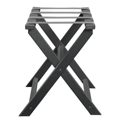 Earth Friendly Dark Gray Folding Luggage Rack With Gray Straps - FurniFindUSA