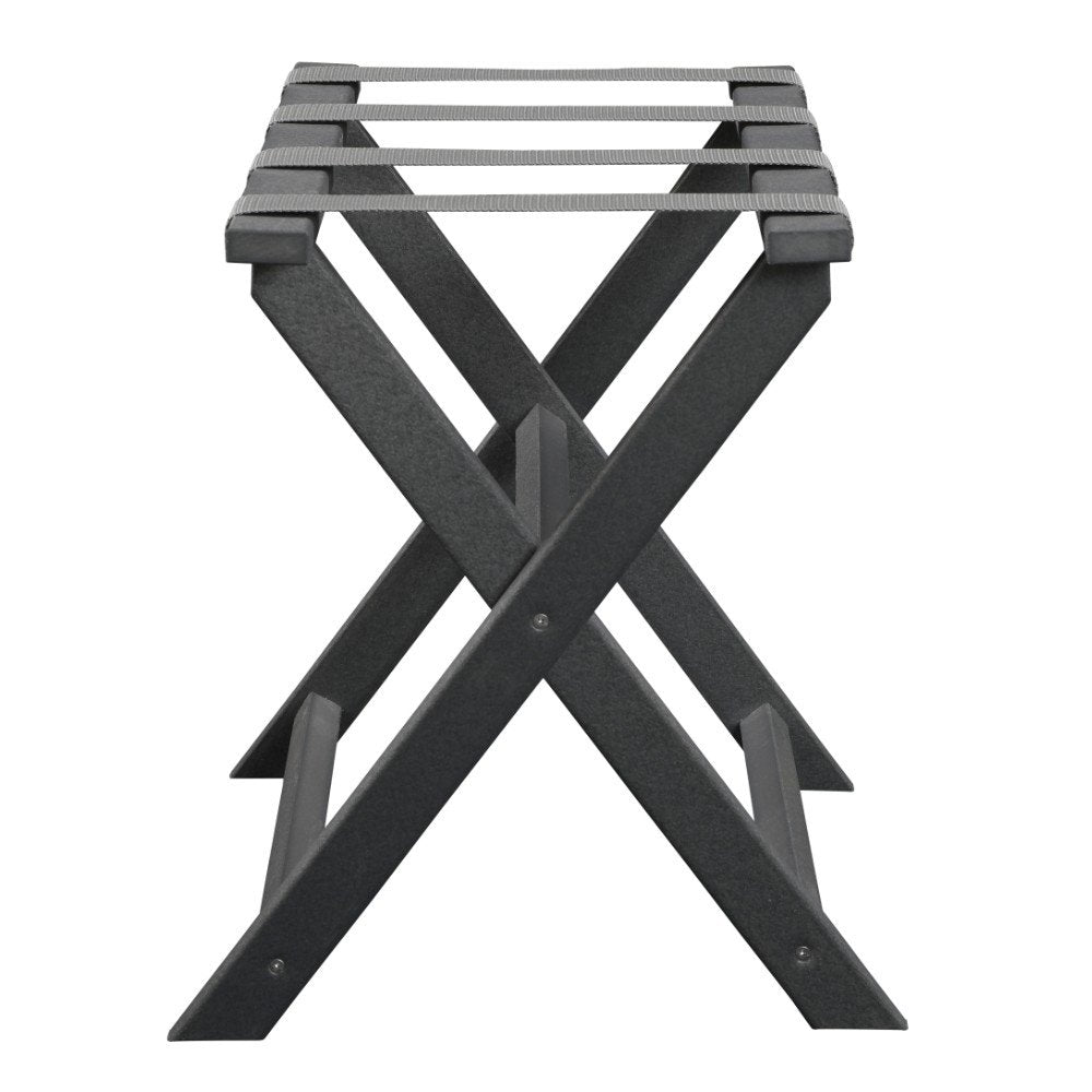 Earth Friendly Dark Gray Folding Luggage Rack With Gray Straps HomeRoots
