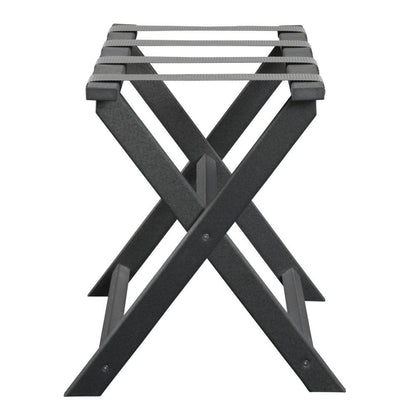 Earth Friendly Dark Gray Folding Luggage Rack With Gray Straps HomeRoots