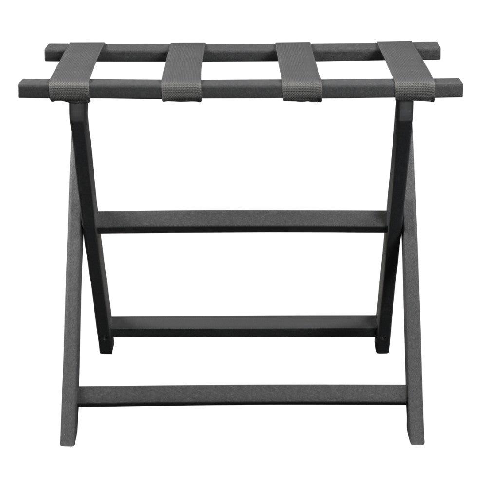 Earth Friendly Dark Gray Folding Luggage Rack With Gray Straps - FurniFindUSA