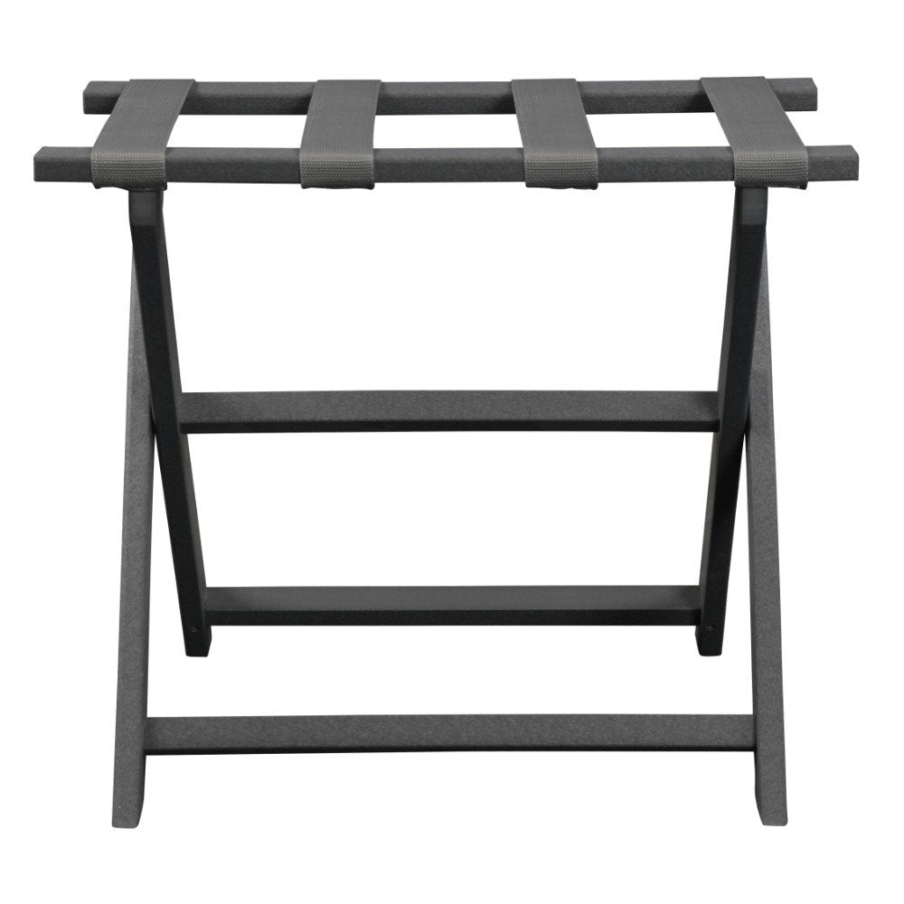 Earth Friendly Dark Gray Folding Luggage Rack With Gray Straps HomeRoots