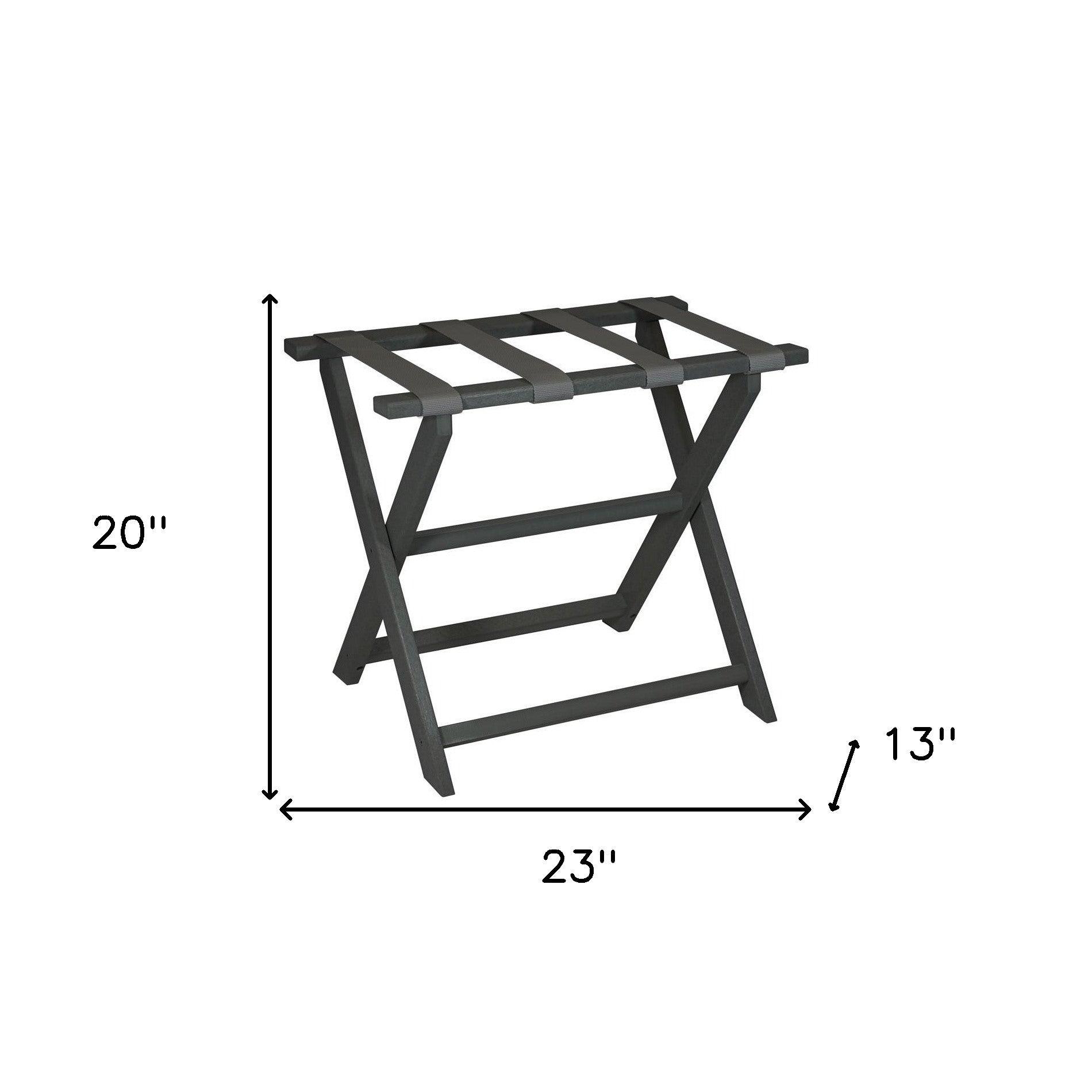 Earth Friendly Dark Gray Folding Luggage Rack With Gray Straps - FurniFindUSA