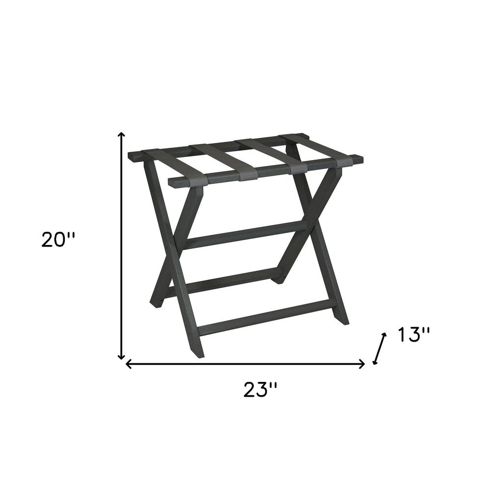 Earth Friendly Dark Gray Folding Luggage Rack With Gray Straps HomeRoots