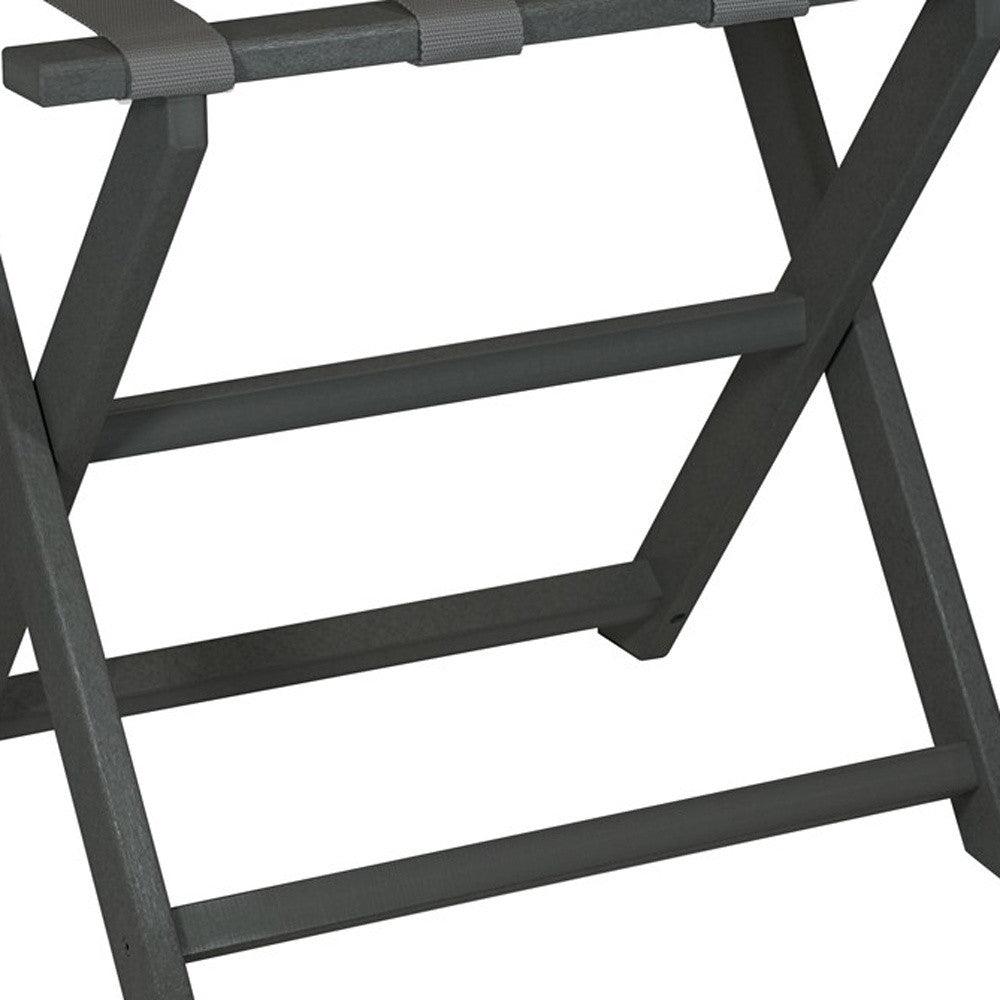 Earth Friendly Dark Gray Folding Luggage Rack With Gray Straps - FurniFindUSA