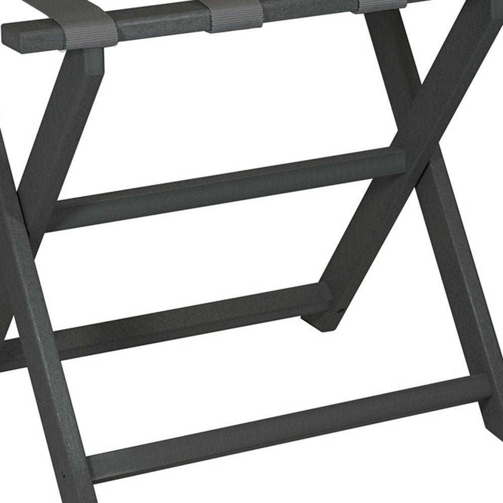 Earth Friendly Dark Gray Folding Luggage Rack With Gray Straps HomeRoots
