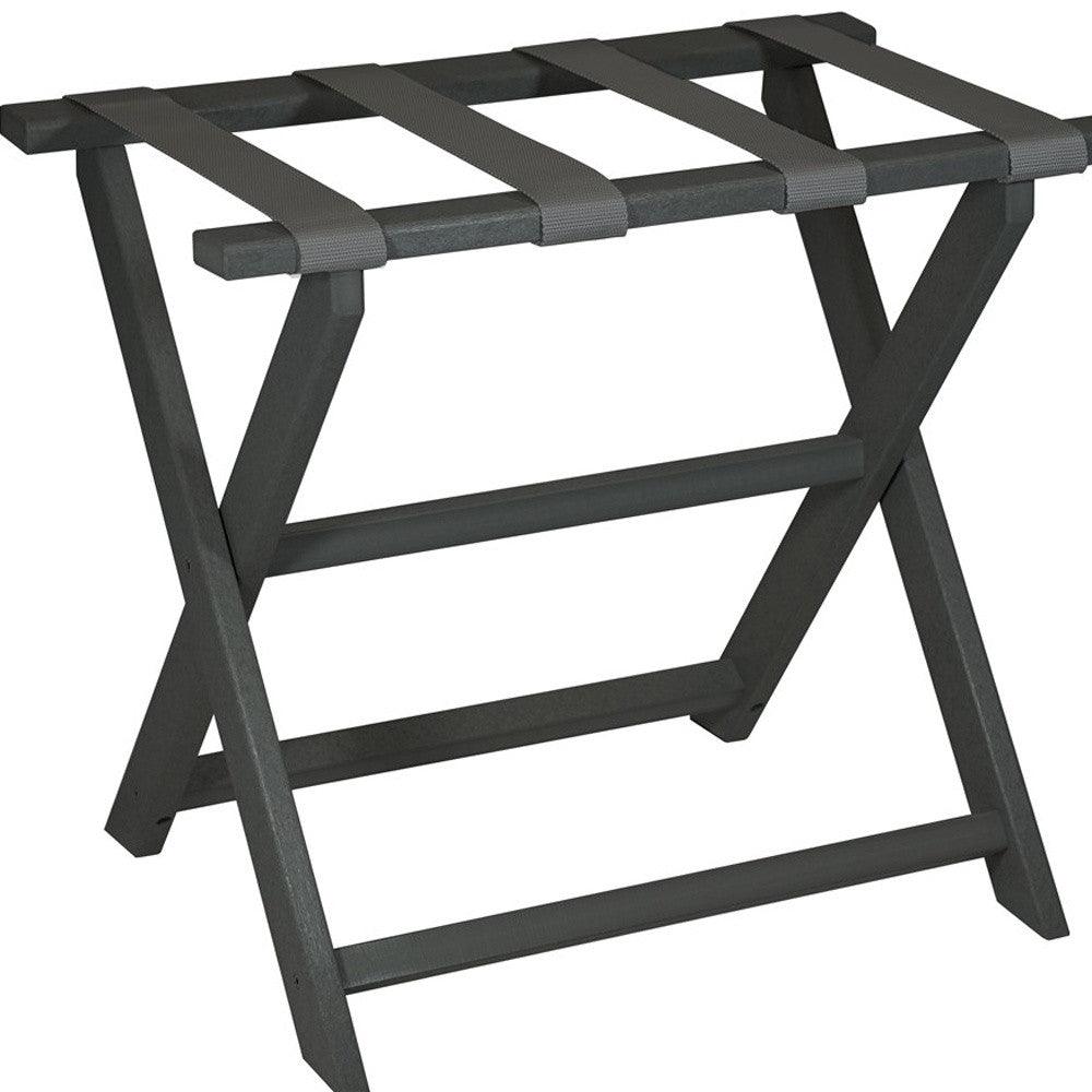 Earth Friendly Dark Gray Folding Luggage Rack With Gray Straps - FurniFindUSA