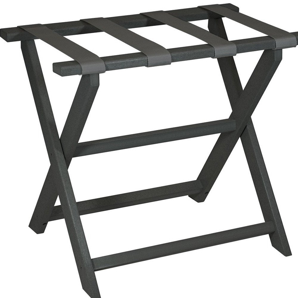 Earth Friendly Dark Gray Folding Luggage Rack With Gray Straps HomeRoots