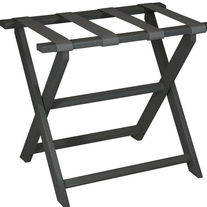 Earth Friendly Dark Gray Folding Luggage Rack With Gray Straps HomeRoots