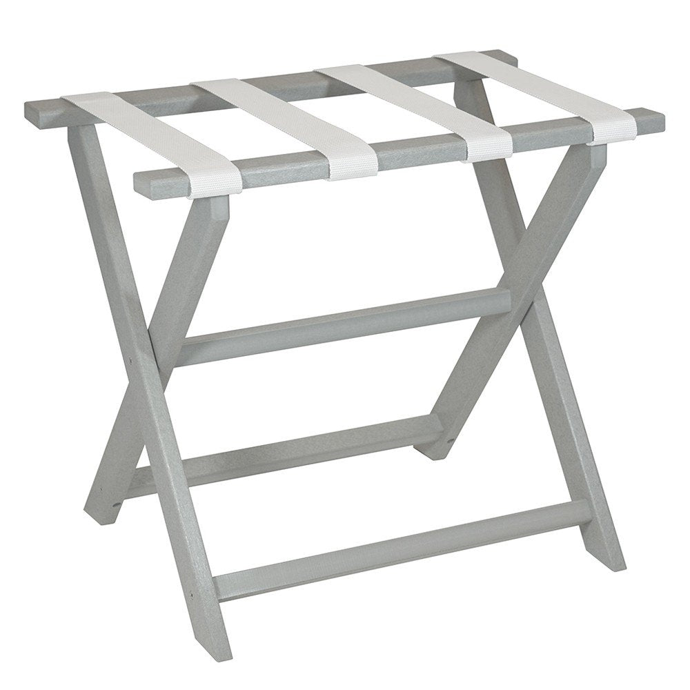 Earth Friendly Light Gray Folding Luggage Rack With White Straps HomeRoots