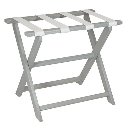 Earth Friendly Light Gray Folding Luggage Rack With White Straps HomeRoots