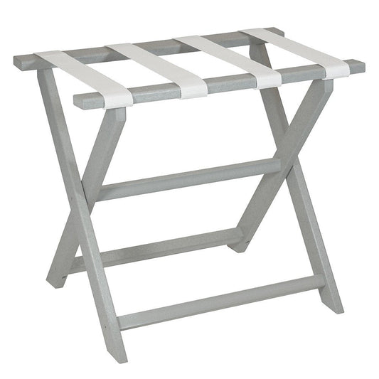 Earth Friendly Light Gray Folding Luggage Rack With White Straps HomeRoots