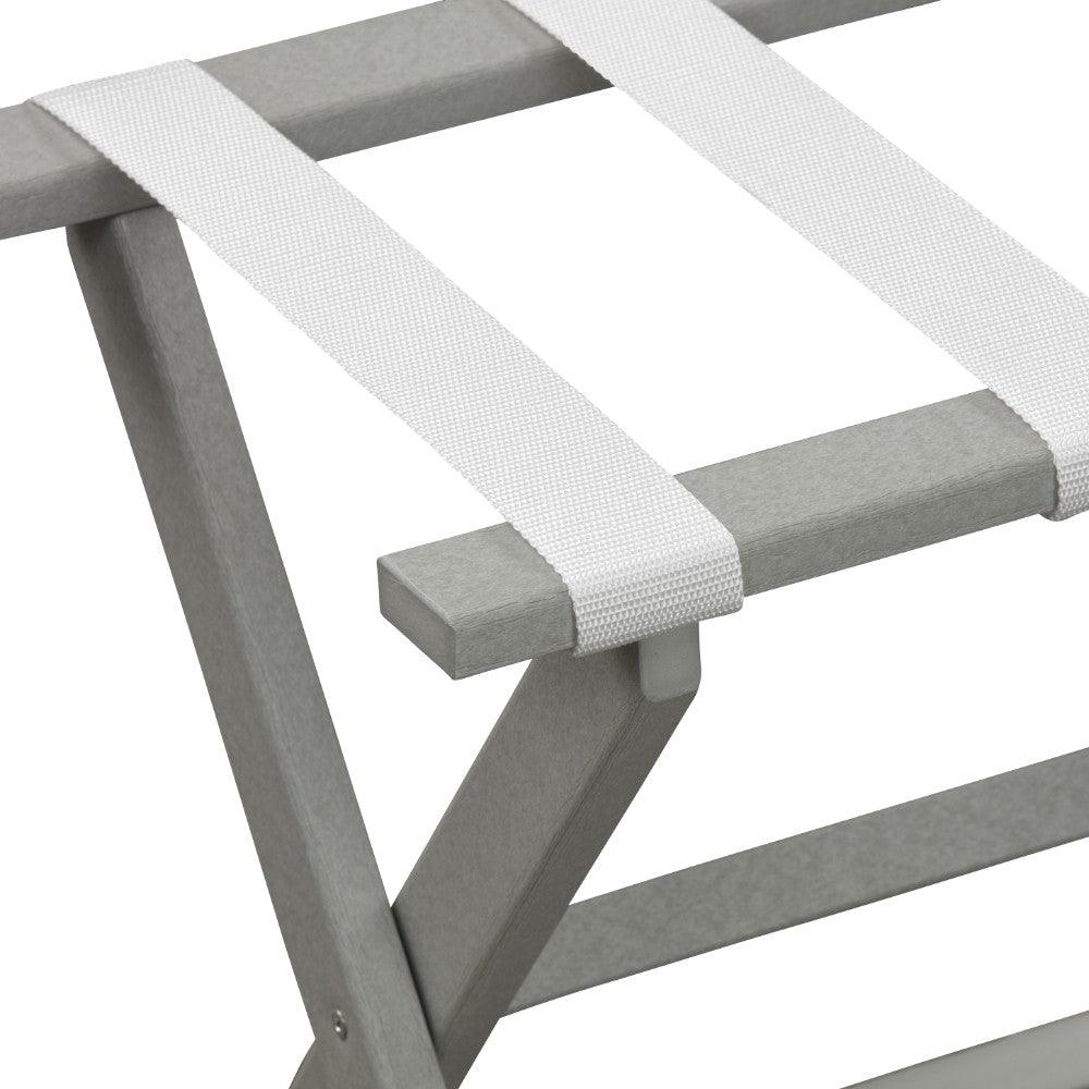 Earth Friendly Light Gray Folding Luggage Rack With White Straps - FurniFindUSA