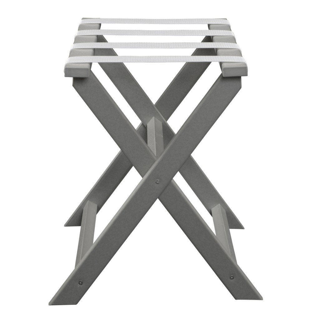 Earth Friendly Light Gray Folding Luggage Rack With White Straps HomeRoots