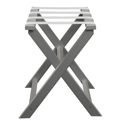 Earth Friendly Light Gray Folding Luggage Rack With White Straps HomeRoots