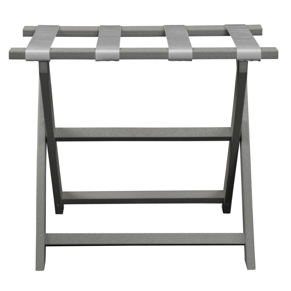Earth Friendly Light Gray Folding Luggage Rack With White Straps HomeRoots