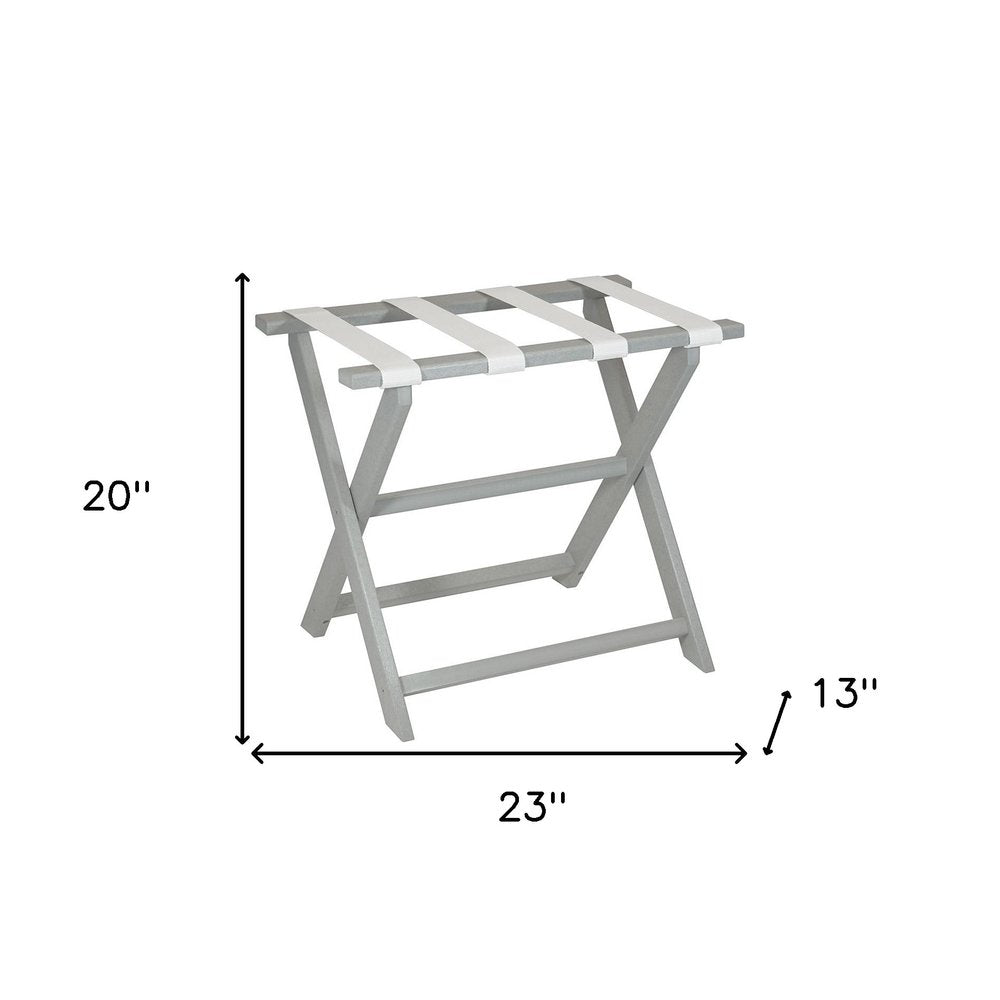 Earth Friendly Light Gray Folding Luggage Rack With White Straps HomeRoots