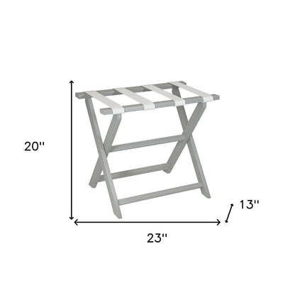 Earth Friendly Light Gray Folding Luggage Rack With White Straps HomeRoots