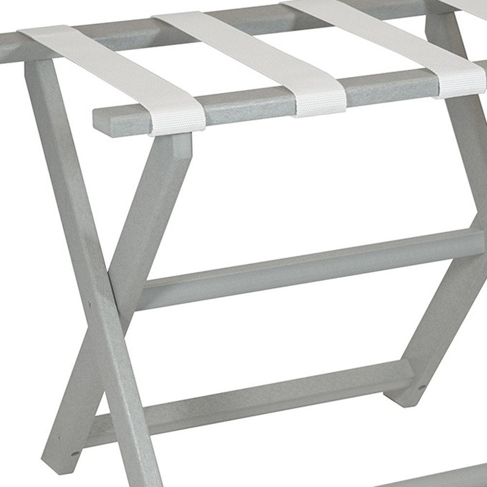 Earth Friendly Light Gray Folding Luggage Rack With White Straps HomeRoots