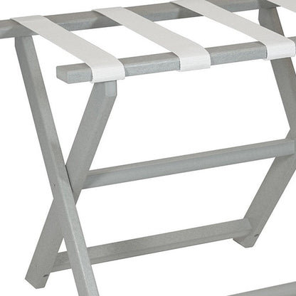 Earth Friendly Light Gray Folding Luggage Rack With White Straps HomeRoots