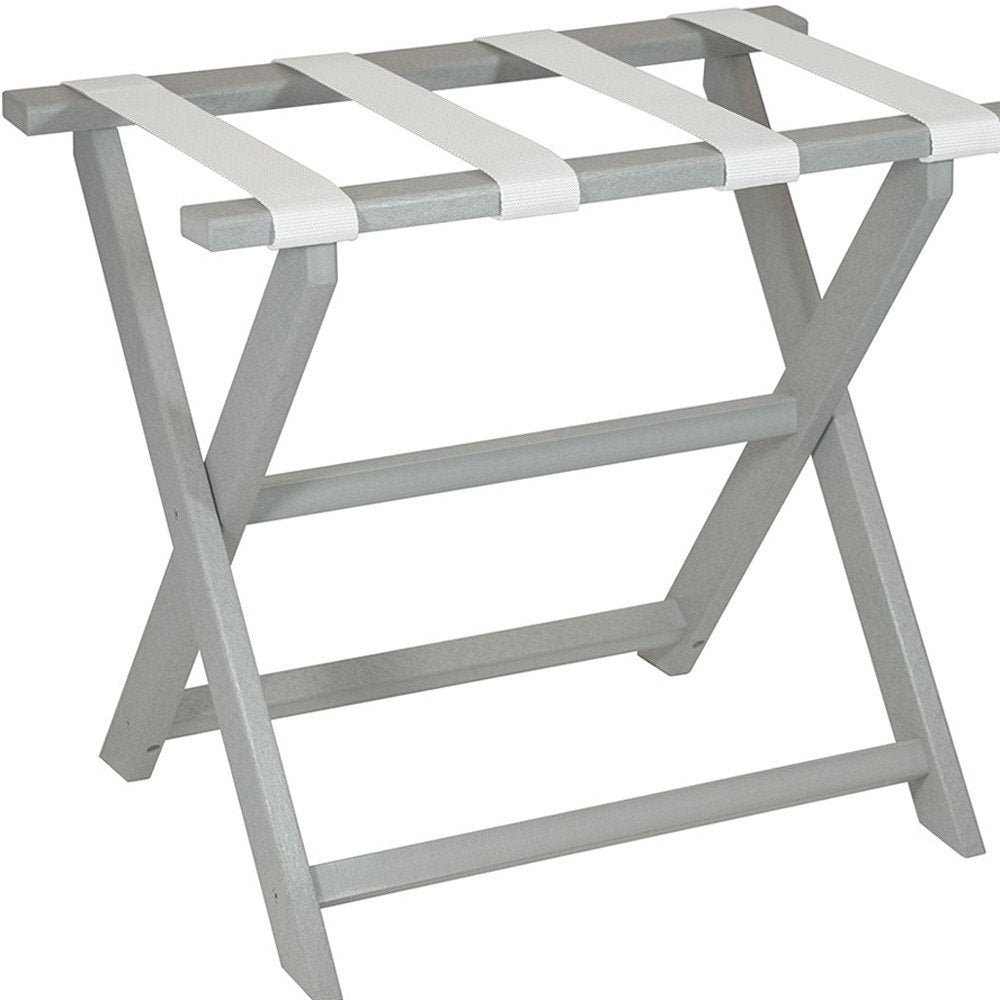 Earth Friendly Light Gray Folding Luggage Rack With White Straps HomeRoots
