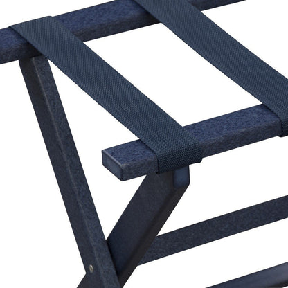 Earth Friendly Navy Blue Folding Luggage Rack With Navy Straps HomeRoots