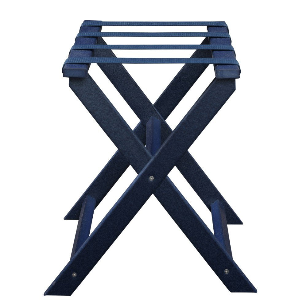 Earth Friendly Navy Blue Folding Luggage Rack With Navy Straps HomeRoots