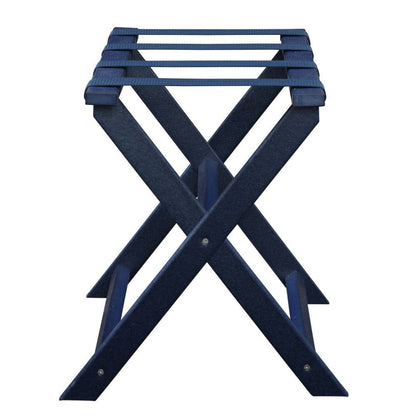 Earth Friendly Navy Blue Folding Luggage Rack With Navy Straps HomeRoots