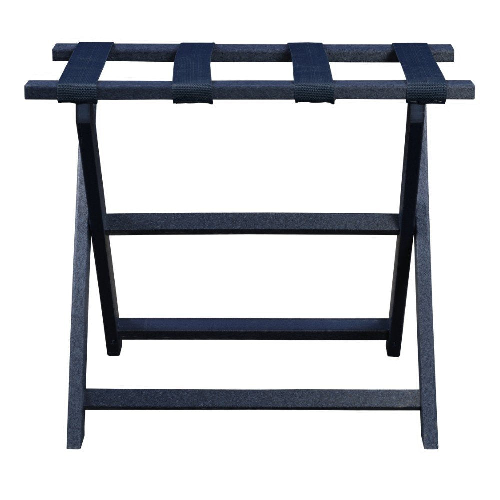 Earth Friendly Navy Blue Folding Luggage Rack With Navy Straps HomeRoots