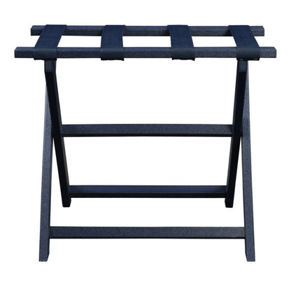 Earth Friendly Navy Blue Folding Luggage Rack With Navy Straps HomeRoots