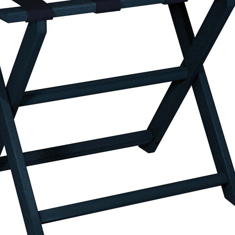 Earth Friendly Navy Blue Folding Luggage Rack With Navy Straps HomeRoots