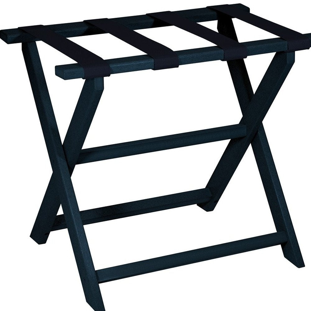Earth Friendly Navy Blue Folding Luggage Rack With Navy Straps HomeRoots