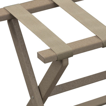 Earth Friendly Taupe Folding Luggage Rack With Dark Tan Straps HomeRoots