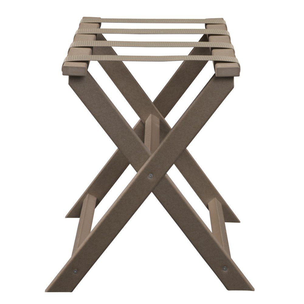 Earth Friendly Taupe Folding Luggage Rack With Dark Tan Straps HomeRoots