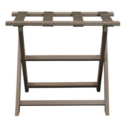 Earth Friendly Taupe Folding Luggage Rack With Dark Tan Straps HomeRoots