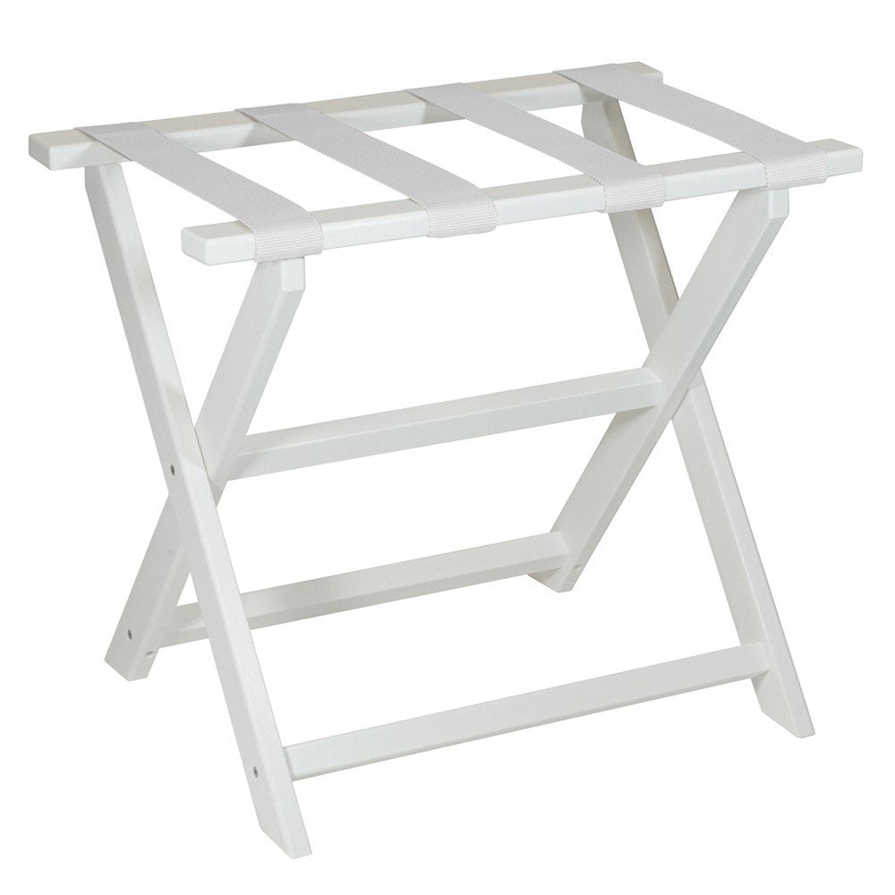 Earth Friendly White Folding Luggage Rack With White Straps HomeRoots