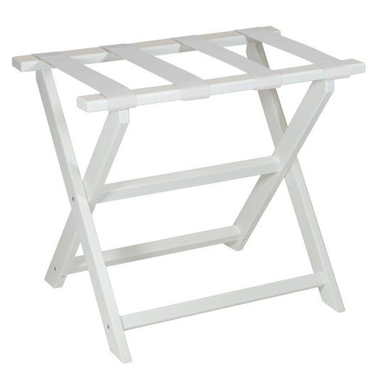 Earth Friendly White Folding Luggage Rack With White Straps HomeRoots
