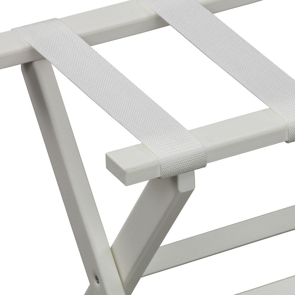 Earth Friendly White Folding Luggage Rack With White Straps HomeRoots