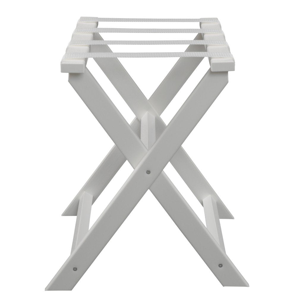 Earth Friendly White Folding Luggage Rack With White Straps HomeRoots